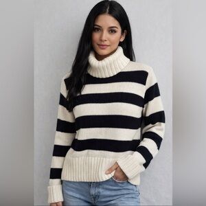 Striped Black and White Turtleneck Sweater